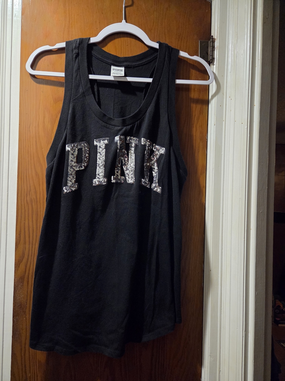 PINK Victoria's Secret Black Tank with Sequin Logo